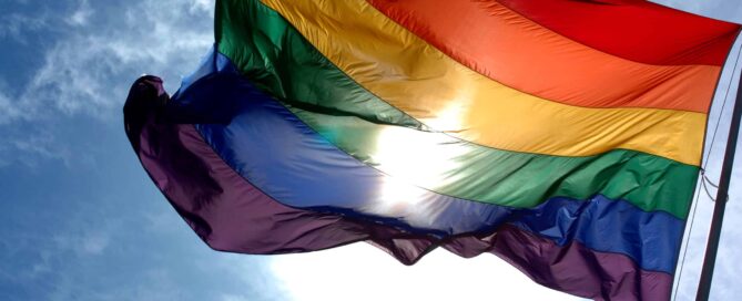 The Rainbow Flag symbolising the LGBTI rights movement. Originally designed by Gilbert Baker.
